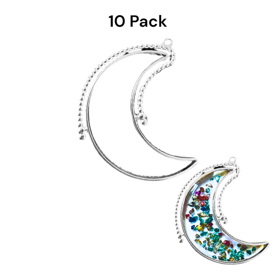 10 Pack of Crescent Moon Shaped Open Back Spinner Pendant Bezel Blank - Image 2