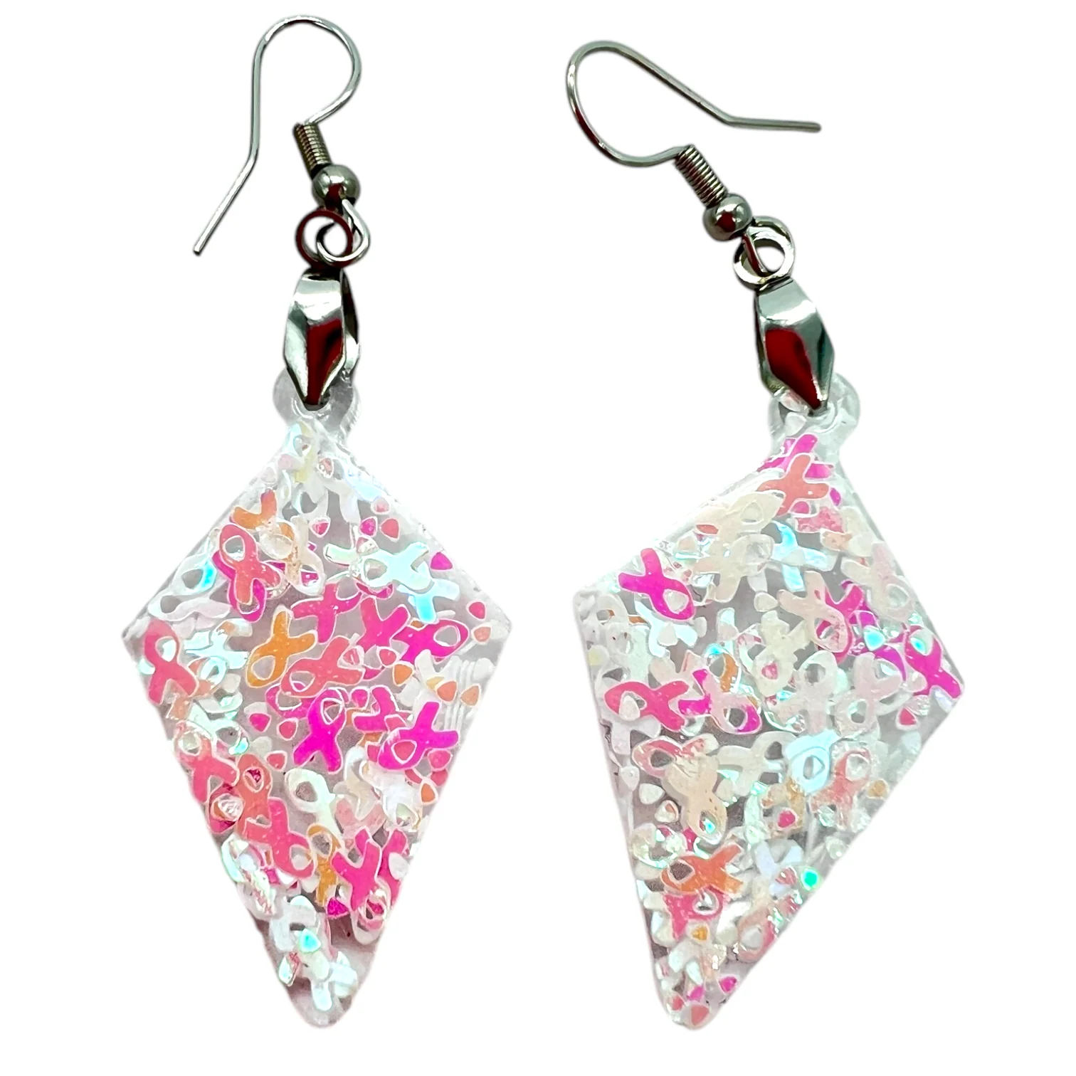 Cancer Awareness Ribbons With Confetti Holographic Glitter Shapes - Image 3