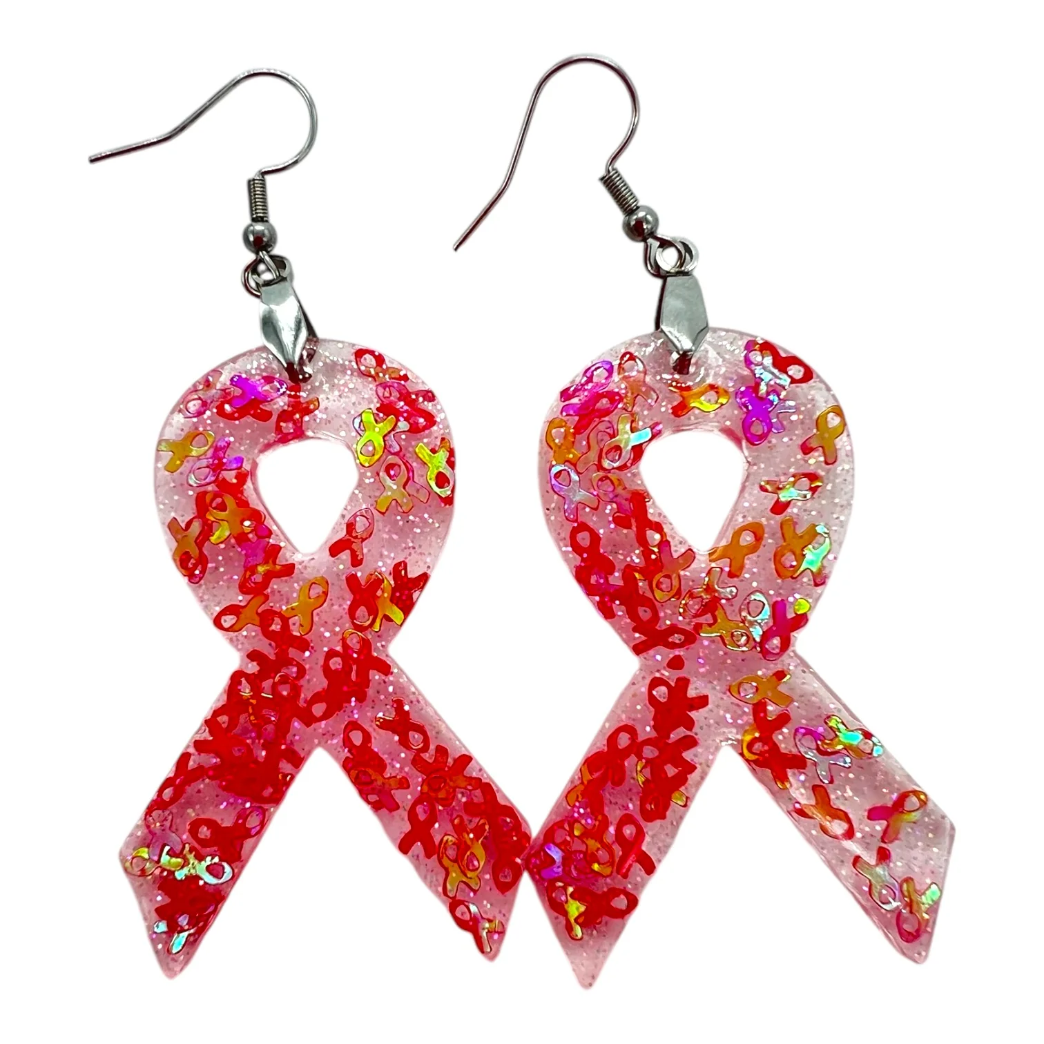 Cancer Awareness Ribbons With Confetti Holographic Glitter Shapes - Image 4