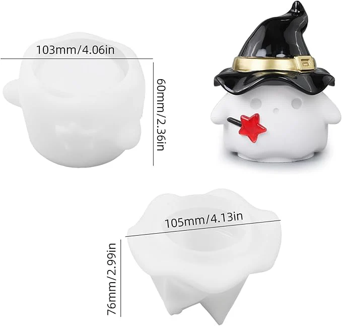 Ghost with Witch Hat Trinket Container Jar With Lid Mold - Image 2